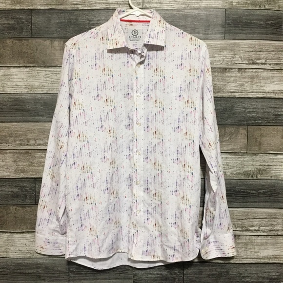 Scarci La Buona Vita Button Up Shirt Men’s M White Rainbow Colors Made In Italy - Picture 3 of 10